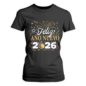 Spanish New Year 2026 T Shirt For Women Feliz Ano Nuevo NYE Party Faux Glitter Effect Printed TS11 Black Print Your Wear