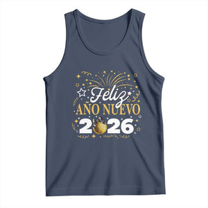 Spanish New Year 2026 Tank Top Feliz Ano Nuevo NYE Party Faux Glitter Effect Printed TS11 Navy Print Your Wear