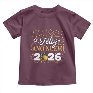 Spanish New Year 2026 Toddler T Shirt Feliz Ano Nuevo NYE Party Faux Glitter Effect Printed TS11 Maroon Print Your Wear