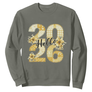 Hello New Year 2026 Vintage Floral Patchwork Quilt Sweatshirt TS11 Military Green Print Your Wear