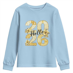 Hello New Year 2026 Vintage Floral Patchwork Quilt Youth Sweatshirt TS11 Light Blue Print Your Wear