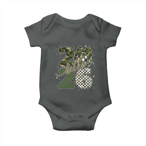 Camo Happy New Year Party 2026 Baby Onesie Camouflage Disco Ball TS11 Dark Heather Print Your Wear
