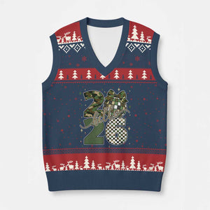 Camo Happy New Year Party 2026 V-Neck Knit Sweater Vest Camouflage Disco Ball TS11 Navy Red Print Your Wear