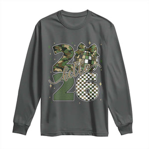 Camo Happy New Year Party 2026 Long Sleeve Shirt Camouflage Disco Ball TS11 Dark Heather Print Your Wear