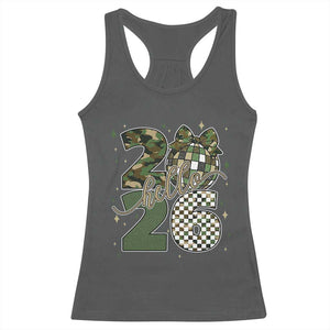 Camo Happy New Year Party 2026 Racerback Tank Top Camouflage Disco Ball TS11 Dark Heather Print Your Wear