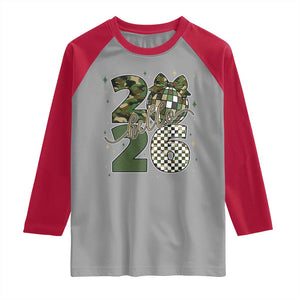 Camo Happy New Year Party 2026 Raglan Shirt Camouflage Disco Ball TS11 Sport Gray Red Print Your Wear