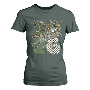 Camo Happy New Year Party 2026 T Shirt For Women Camouflage Disco Ball TS11 Dark Forest Green Print Your Wear