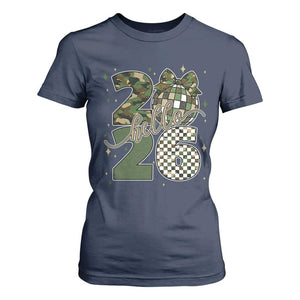 Camo Happy New Year Party 2026 T Shirt For Women Camouflage Disco Ball TS11 Navy Print Your Wear