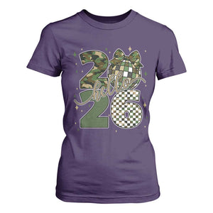 Camo Happy New Year Party 2026 T Shirt For Women Camouflage Disco Ball TS11 Purple Print Your Wear