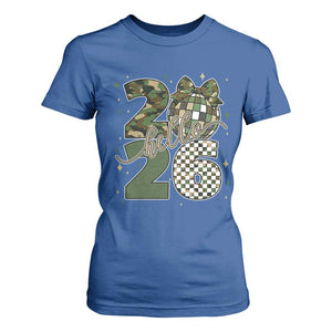 Camo Happy New Year Party 2026 T Shirt For Women Camouflage Disco Ball TS11 Royal Blue Print Your Wear