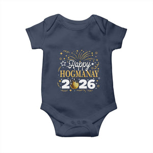 Scottish New Year 2026 Baby Onesie Happy Hogmanay NYE Party Faux Glitter Effect Printed TS11 Navy Print Your Wear