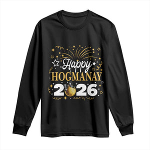 Scottish New Year 2026 Long Sleeve Shirt Happy Hogmanay NYE Party Faux Glitter Effect Printed TS11 Black Print Your Wear