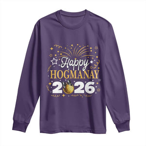 Scottish New Year 2026 Long Sleeve Shirt Happy Hogmanay NYE Party Faux Glitter Effect Printed TS11 Purple Print Your Wear