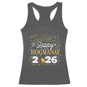 Scottish New Year 2026 Racerback Tank Top Happy Hogmanay NYE Party Faux Glitter Effect Printed TS11 Dark Heather Print Your Wear