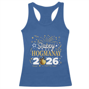 Scottish New Year 2026 Racerback Tank Top Happy Hogmanay NYE Party Faux Glitter Effect Printed TS11 Royal Blue Print Your Wear