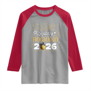 Scottish New Year 2026 Raglan Shirt Happy Hogmanay NYE Party Faux Glitter Effect Printed TS11 Sport Gray Red Print Your Wear