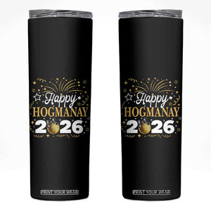 Scottish New Year 2026 Skinny Tumbler Happy Hogmanay NYE Party Faux Glitter Effect Printed TS11 Black Print Your Wear