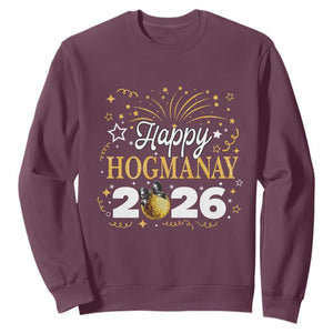 Scottish New Year 2026 Sweatshirt Happy Hogmanay NYE Party Faux Glitter Effect Printed TS11 Maroon Print Your Wear