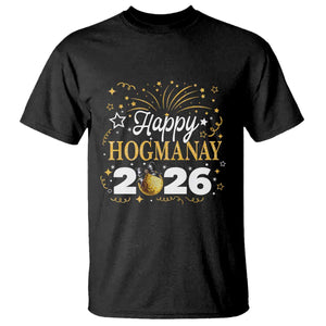 Scottish New Year 2026 T Shirt Happy Hogmanay NYE Party Faux Glitter Effect Printed TS11 Black Print Your Wear