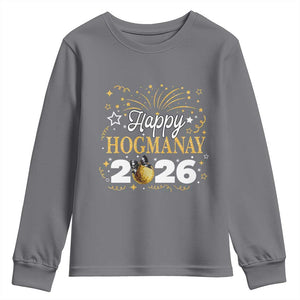Scottish New Year 2026 Youth Sweatshirt Happy Hogmanay NYE Party Faux Glitter Effect Printed TS11 Charcoal Print Your Wear