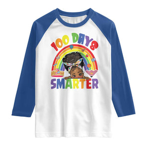 Funny 100 Days Smarter Afro African American Girl Raglan Shirt TS11 White Royal Print Your Wear