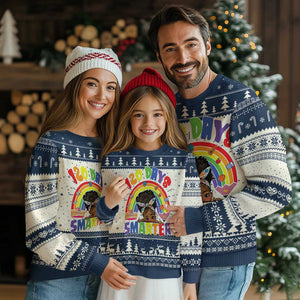 Funny 120 Days Smarter Afro African American Girl Ugly Christmas Sweater TS11 Navy Print Your Wear