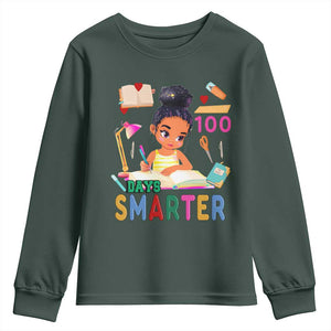 Funny 100 Days Smarter Black Afro African American Girl Youth Sweatshirt TS11 Dark Forest Green Print Your Wear