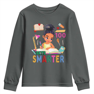 Funny 100 Days Smarter Black Afro African American Girl Youth Sweatshirt TS11 Dark Heather Print Your Wear