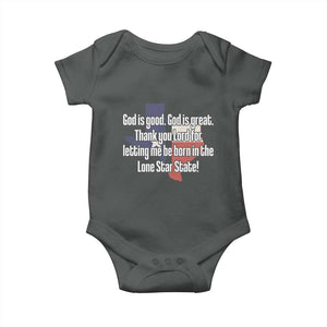 American Texan Jesus Baby Onesie God Is Good And Great Thank You Lord For Letting Me Be Born In The Lone Star State TS11 Dark Heather Print Your Wear