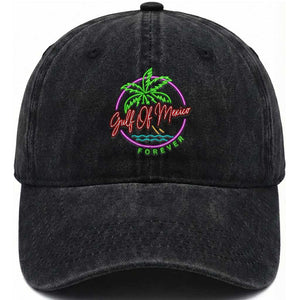Gulf Of Mexico Forever Washed Cotton Baseball Cap Beach Coconut Palm Tree Neon Light TS11 Print Your Wear