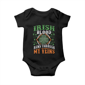 Funny Irish Blood Runs Through My Veins Baby Onesie Irish Pride Shamrock TS11 Black Print Your Wear