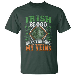 Funny Irish Blood Runs Through My Veins T Shirt Irish Pride Shamrock TS11 Dark Forest Green Print Your Wear