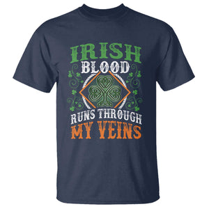 Funny Irish Blood Runs Through My Veins T Shirt Irish Pride Shamrock TS11 Navy Print Your Wear