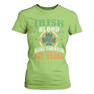Funny Irish Blood Runs Through My Veins T Shirt For Women Irish Pride Shamrock TS11 Lime Print Your Wear
