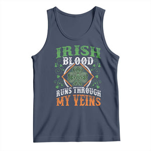Funny Irish Blood Runs Through My Veins Tank Top Irish Pride Shamrock TS11 Navy Print Your Wear