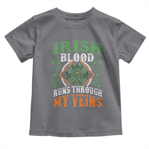 Funny Irish Blood Runs Through My Veins Toddler T Shirt Irish Pride Shamrock TS11 Charcoal Print Your Wear