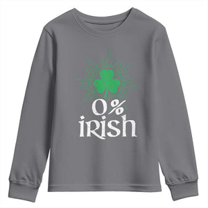 Funny 0% Irish St Patrick's Day Youth Sweatshirt Vintage Shamrock TS11 Charcoal Print Your Wear