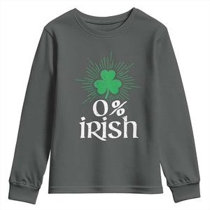 Funny 0% Irish St Patrick's Day Youth Sweatshirt Vintage Shamrock TS11 Dark Heather Print Your Wear