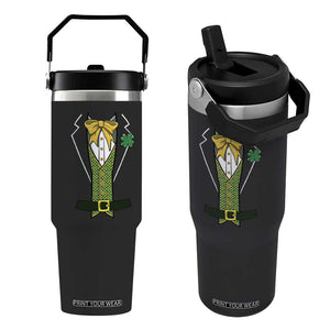 Funny St Patrick's Day Leprechaun Cosplay Tuxedo Flip Straw Tumbler TS11 One Size: 30 oz Black Print Your Wear