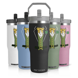 Funny St Patrick's Day Leprechaun Cosplay Tuxedo Flip Straw Tumbler TS11 Print Your Wear
