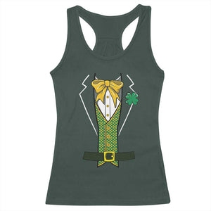 Funny St Patrick's Day Leprechaun Cosplay Tuxedo Racerback Tank Top TS11 Dark Forest Green Print Your Wear