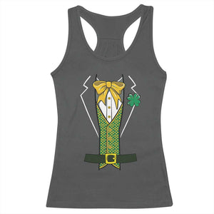 Funny St Patrick's Day Leprechaun Cosplay Tuxedo Racerback Tank Top TS11 Dark Heather Print Your Wear