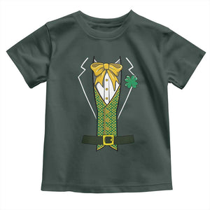 Funny St Patrick's Day Leprechaun Cosplay Tuxedo Toddler T Shirt TS11 Dark Forest Green Print Your Wear