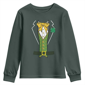Funny St Patrick's Day Leprechaun Cosplay Tuxedo Youth Sweatshirt TS11 Dark Forest Green Print Your Wear