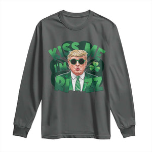 Funny Trump St Patrick's Day Long Sleeve Shirt Kiss Me I'm Rizz Shamrock TS11 Dark Heather Print Your Wear