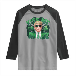 Funny Trump St Patrick's Day Raglan Shirt Kiss Me I'm Rizz Shamrock TS11 Sport Gray Black Print Your Wear