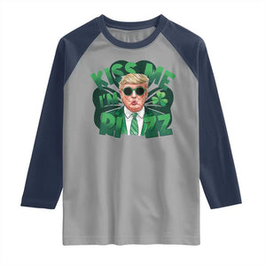 Funny Trump St Patrick's Day Raglan Shirt Kiss Me I'm Rizz Shamrock TS11 Sport Gray Navy Print Your Wear