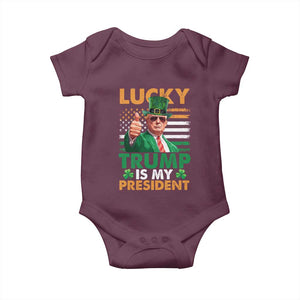 Funny Trump St Patrick's Day Baby Onesie Lucky Trump Is My President American Ireland Flag TS11 Maroon Print Your Wear