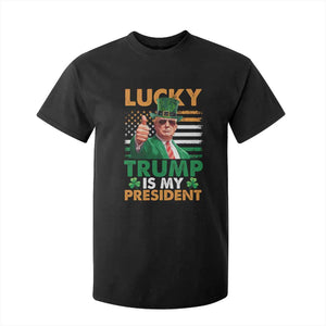Funny Trump St Patrick's Day T Shirt For Kid Lucky Trump Is My President American Ireland Flag TS11 Black Print Your Wear