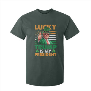 Funny Trump St Patrick's Day T Shirt For Kid Lucky Trump Is My President American Ireland Flag TS11 Dark Forest Green Print Your Wear